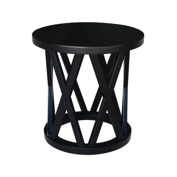 International Concepts Black Round Solid Wood Ceylon End Table