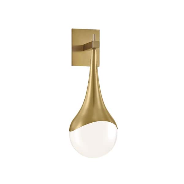 MITZI HUDSON VALLEY LIGHTING Ariana 1-Light Aged Brass Wall Sconce with Opal Glossy Shade