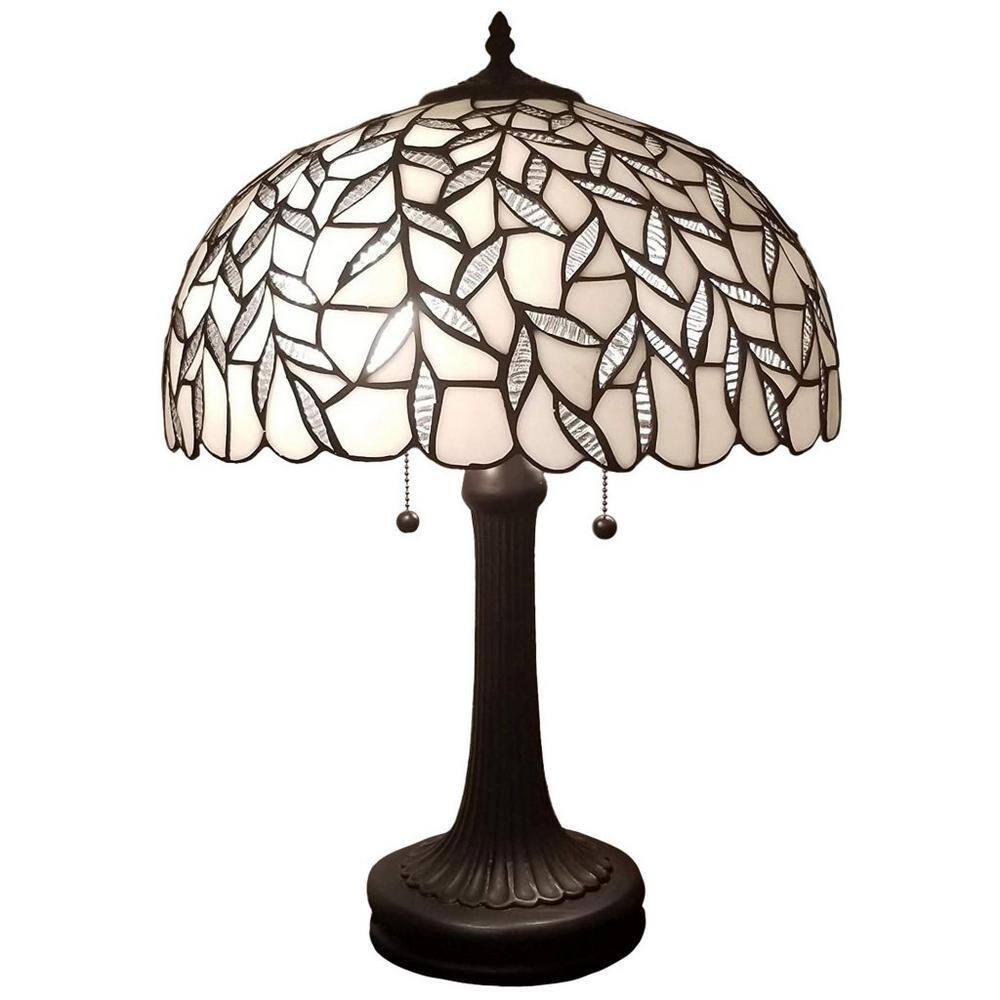 24" White Stained Glass Tiffany Style Table Lamp