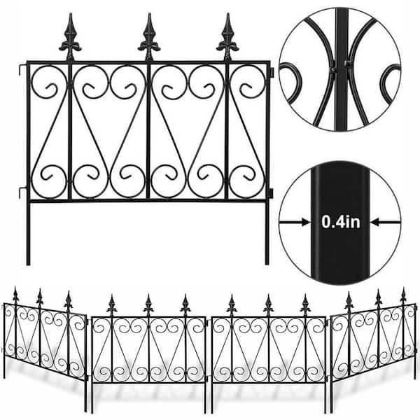 Outdoor Decorative Garden Fence 24 in. x 24 in. Black Coated Metal, (Set of 5)