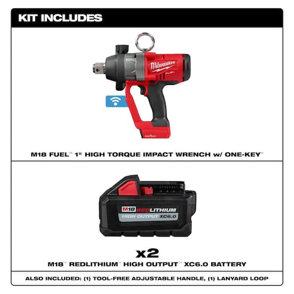 M18 FUEL ONE-KEY 18V Lith-Ion Brushless Cordless 1 in. Impact Wrench w/ (2) High Output 6.0 Ah Battery Pack