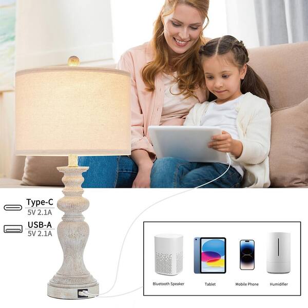 thumbnail image 2 of Set Of 2 Farmhouse Bedside Table Lamps With Dual USB Ports – Metal & Fabric, Black 2 of 6
