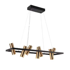 31.5 in. Modern 7-Light Brass Integrated LED Chandelier, Black Pendant Light with Cylinder Shade