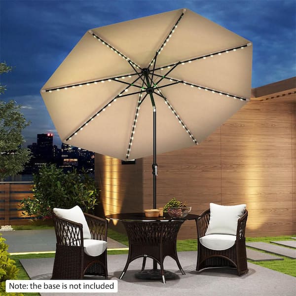 adjustable tilt patio umbrella Costway 10 ft. Iron Solar Cantilever 35° Adjustable Tilt Patio Umbrella in  Beige with 96 LED Lights HCST08623