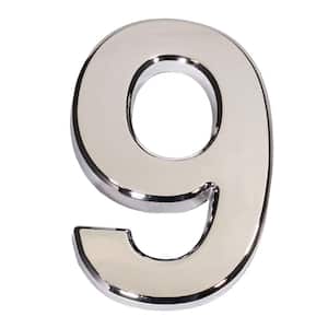 4 in. House Door Number 9 ABS Plated Self Adhesive Silver Address Plaque Sticker