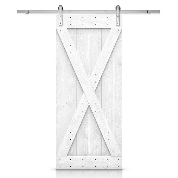 CALHOME X Series 36 in. x 84 in. Solid White Stained DIY Knotty Pine Wood Interior Sliding Barn Door with Hardware Kit