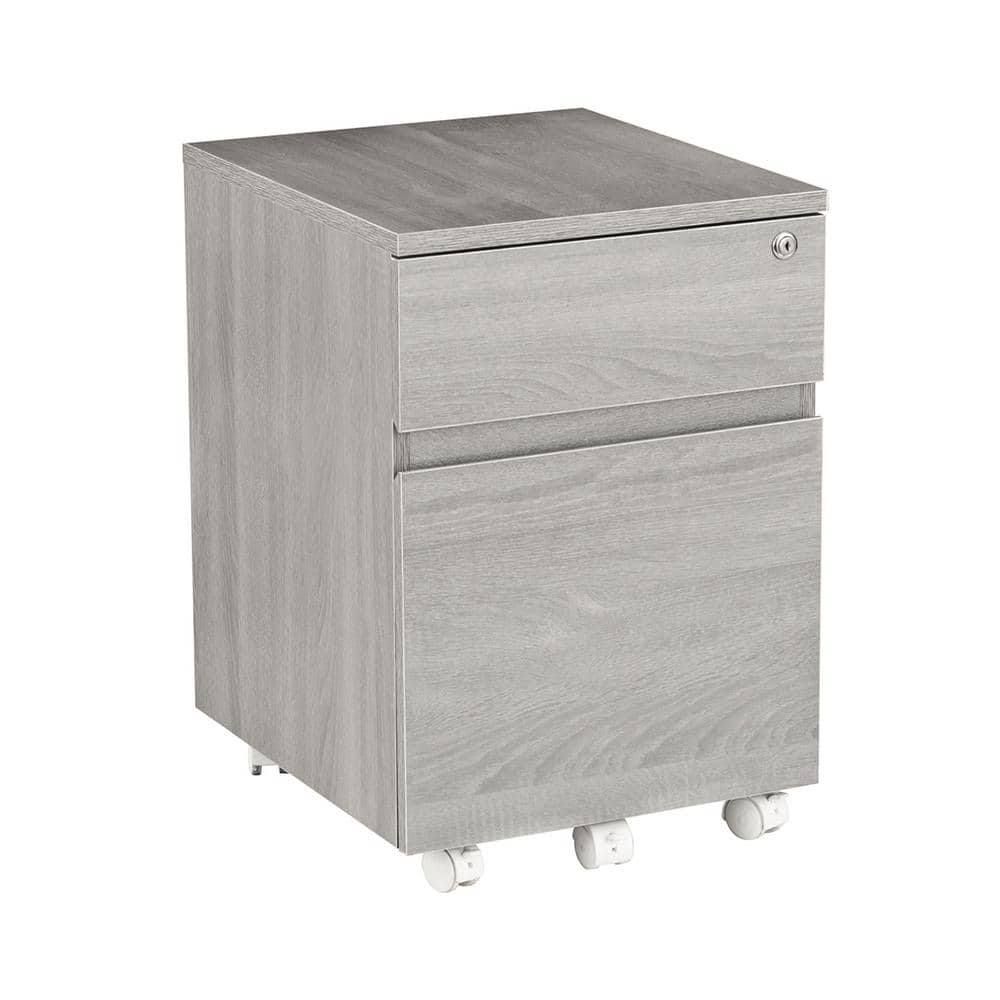 Gray MDF Lockable 2-Drawer Vertical Filing Cabinet