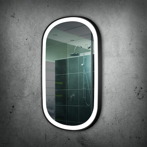 Unbranded 24 in. W x 36 in. H Oval Black Framed Wall Mounted Bathroom Vanity Mirror 6000K LED