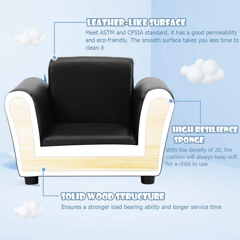 Black Faux Leather Kids Armchair with Ottoman