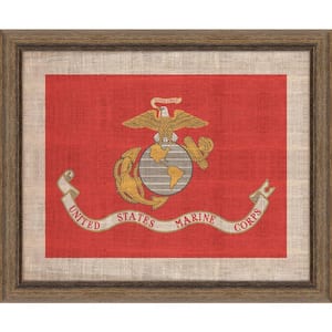 29 in. x 23 in. "U.S. Marines Flag on Distressed Linen" Framed Giclee Print Wall Art
