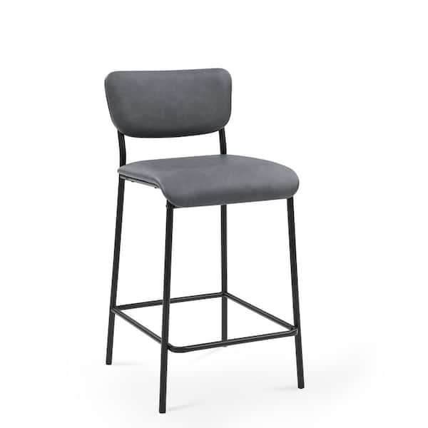 URTR 34.5 in. Gray Low Back Metal Bar Stools, Dining Chair Counter Stools with Footrest and Faux Leather Seat (Set of 2)