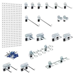 18 in. W x 36 in. H White Steel Square Hole Pegboard with LocHook Assortment (18-Pieces)