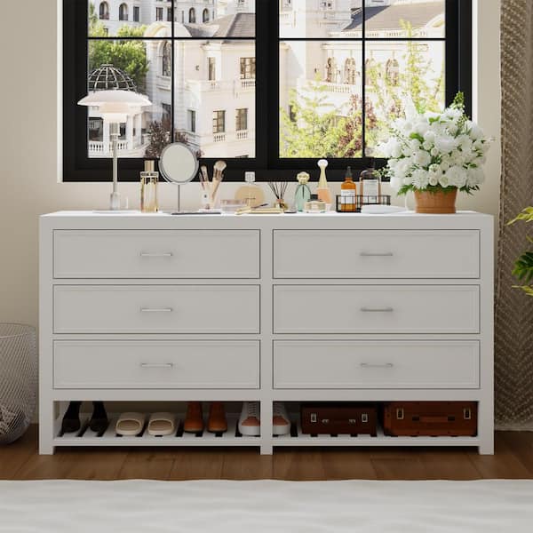 FUFU&GAGA White Mirror Finished Wooden Freestanding 63 in. W FUFU&GAGA White Mirror Finished Wooden Freestanding 63 in. W