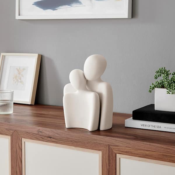 DANYA B Hans Cream Abstract Nesting 2-Piece Couple Decorative Accent Matte Ceramic Sculpture Figure Set