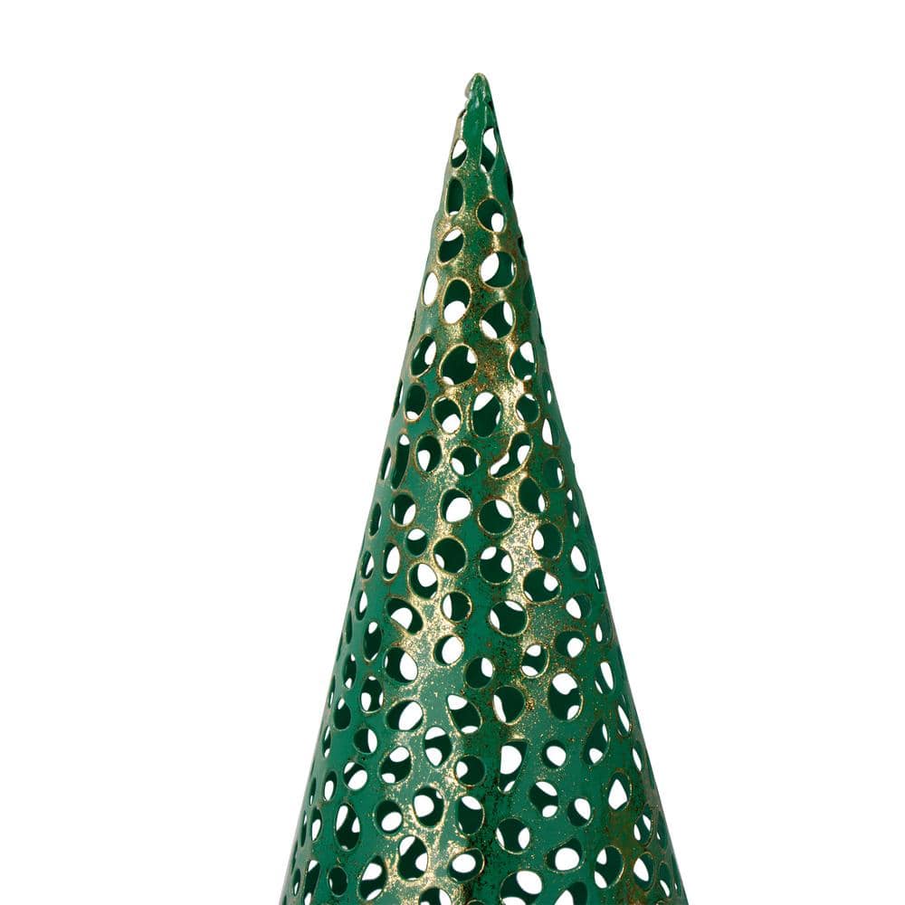 Set of 3 Green and Gold Metal Cone Christmas Trees