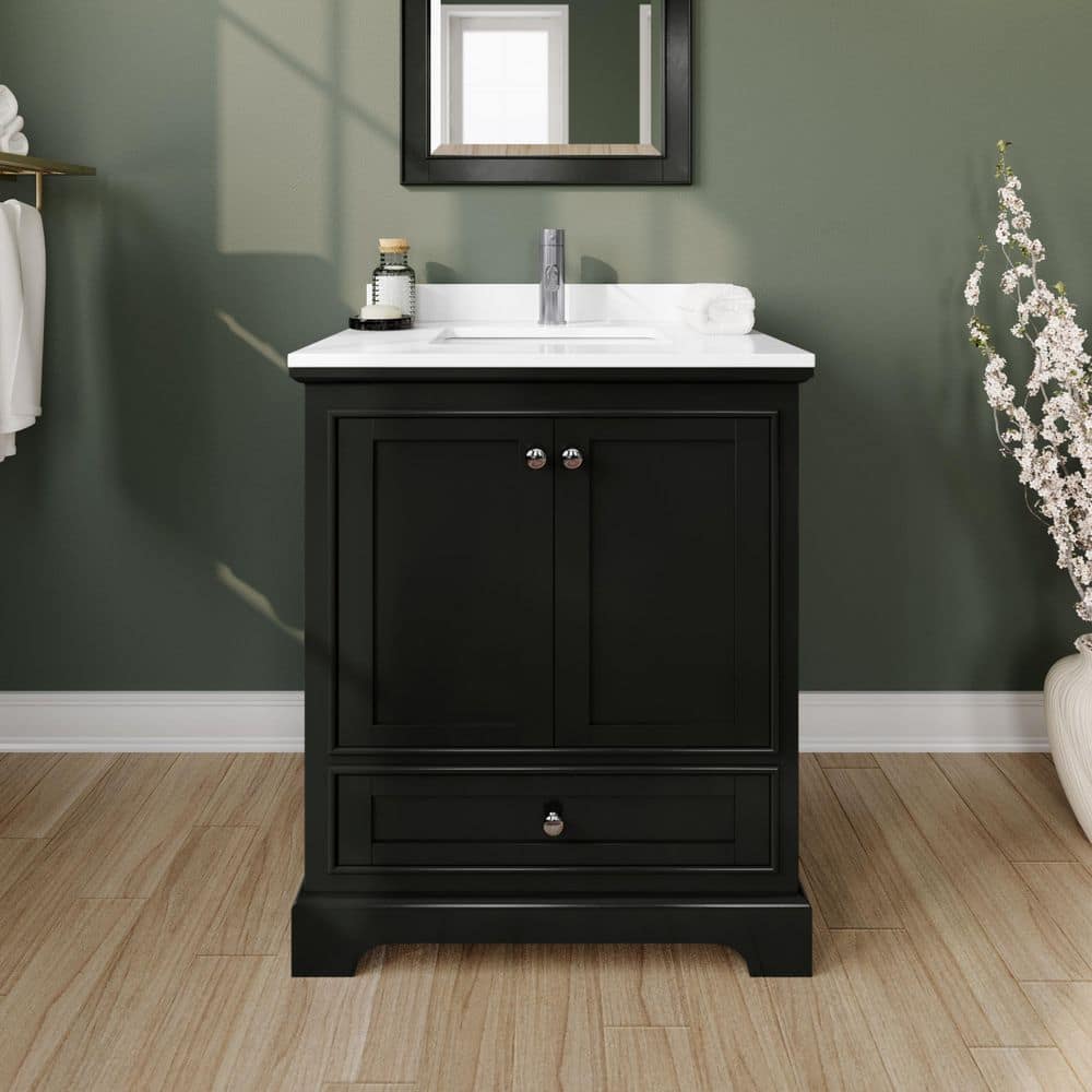 "Deborah 30""W x 22""D Single Vanity in Dark Espresso w/ Cultured Marble Vanity Top in White w/ Basin & Med Cab" price history on PriceWatchPro