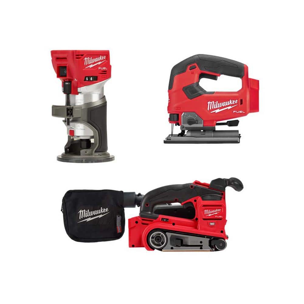 Milwaukee M18 FUEL 18-Volt Lithium-Ion Brushless Cordless Compact Router, Jigsaw and Belt Sander -  2723-20-27