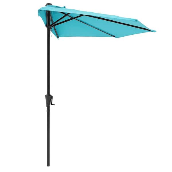 Unbranded 9 ft. Steel Pole Market Half-Round Patio Umbrella with Crank Lift in Blue