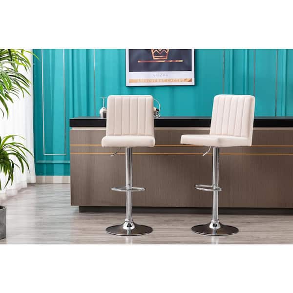 Best Master Furniture Yucca 38.5 in. H-46.5 in. H Beige Adjustable Velvet Swivel Bar Stools (Set of 2)