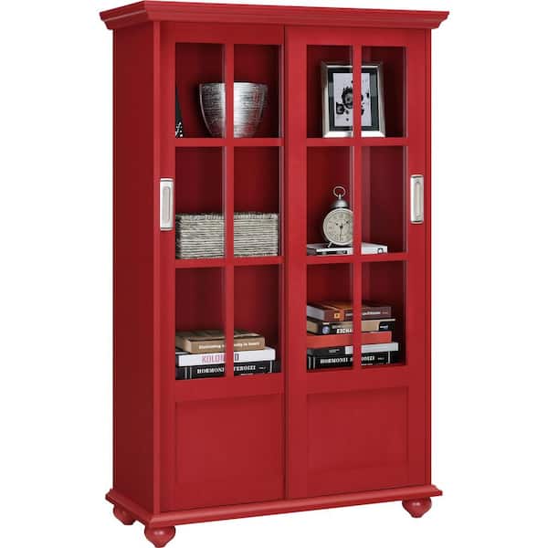 Wood 4 Shelf Standard Bookcase With, Red Bookcase Cabinet