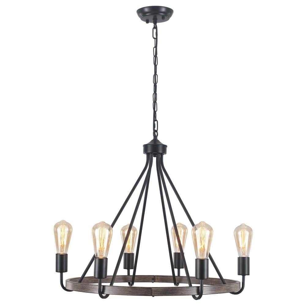 6-Light Black and Imitation Wood Grain Traditional Chandelier Wagon Wheel Chandelier for Kitchen Island price history on PriceWatchPro