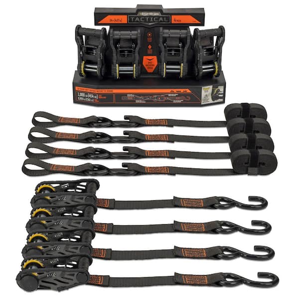14 ft. Orange Tactical Ratchet Tie Down Straps with 1,000 lb. Safe Work Load - 4 pack