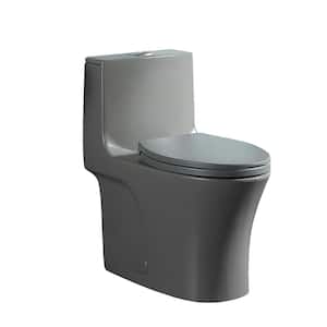 15 1/8 Inch One-Piece 1.1/1.6 GPF Dual Flush Elongated Toilet in Light Grey, Soft-Close Seat