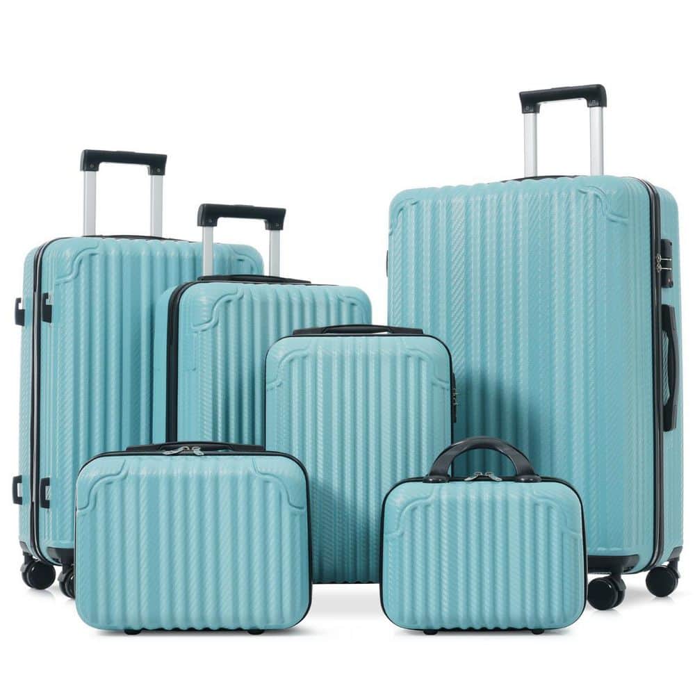 LIVACA 6-Piece Ice Blue Hardshell ABS Plastic Spinner Wheels TSA
