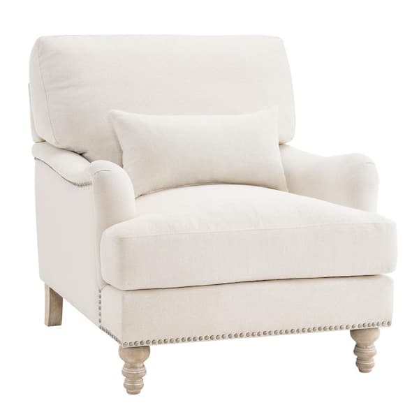 Ivory Fabric Upholstered Club Chair Filled with Goose Down and Foam Upholstered Accent Chair (Set of 2)