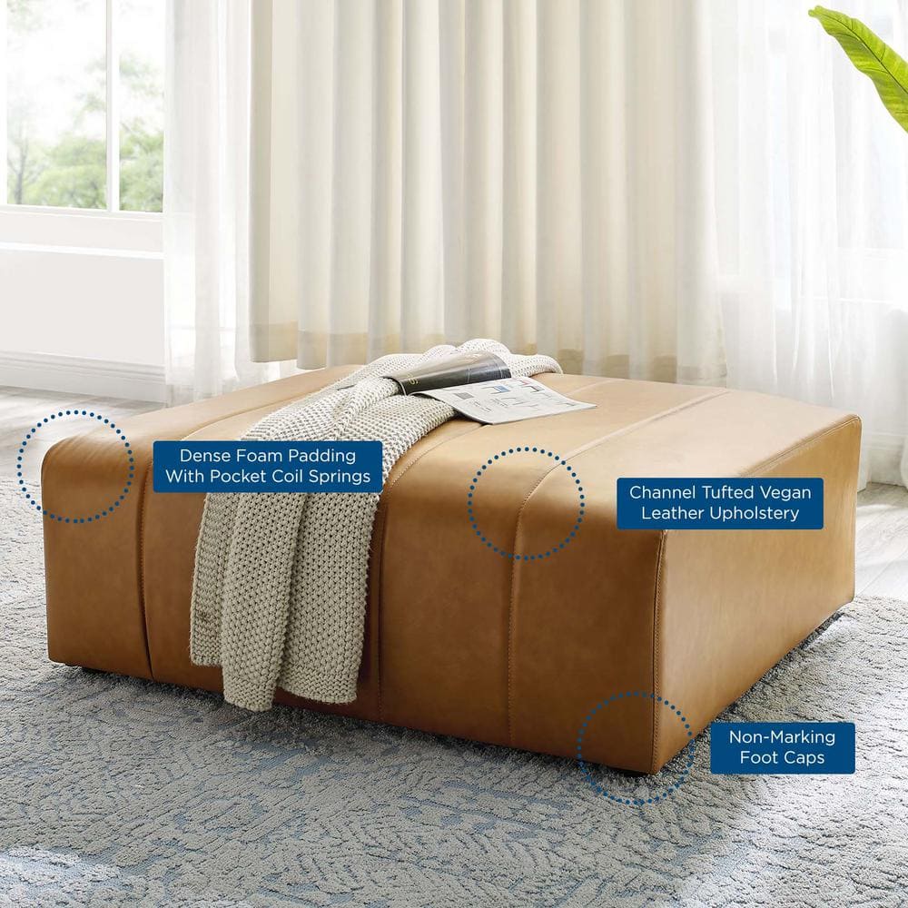 Bartlett 42'' Tan Vegan Leather Tufted Ottoman