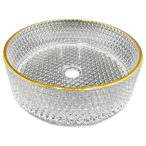 Scotch 14 in . Circular Bathroom Vessel Sink in Gold Yellow Tempered Glass