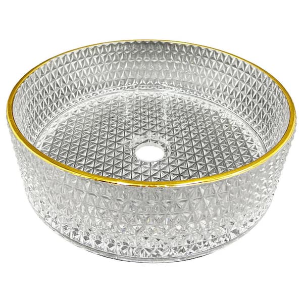 castellousa Scotch 14 in . Circular Bathroom Vessel Sink in Gold Yellow Tempered Glass
