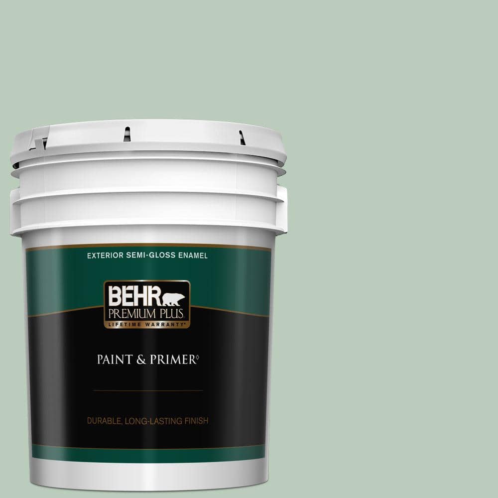BEHR PREMIUM PLUS 5 gal. #MQ3-49 Jade Tinge Semi-Gloss Enamel Exterior  Paint & Primer 505005 - The Home Depot