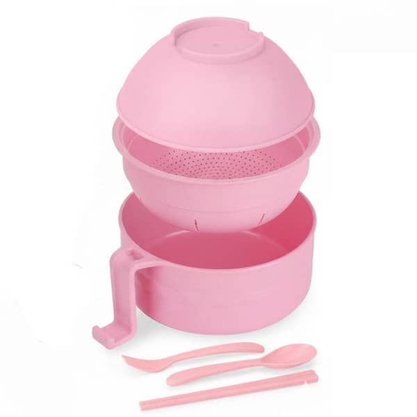 2-Piece Microwave Ramen Bowl Set 33 oz. Black Wheat Straw with Chopsticks Spoon Side Handles Phone Holder