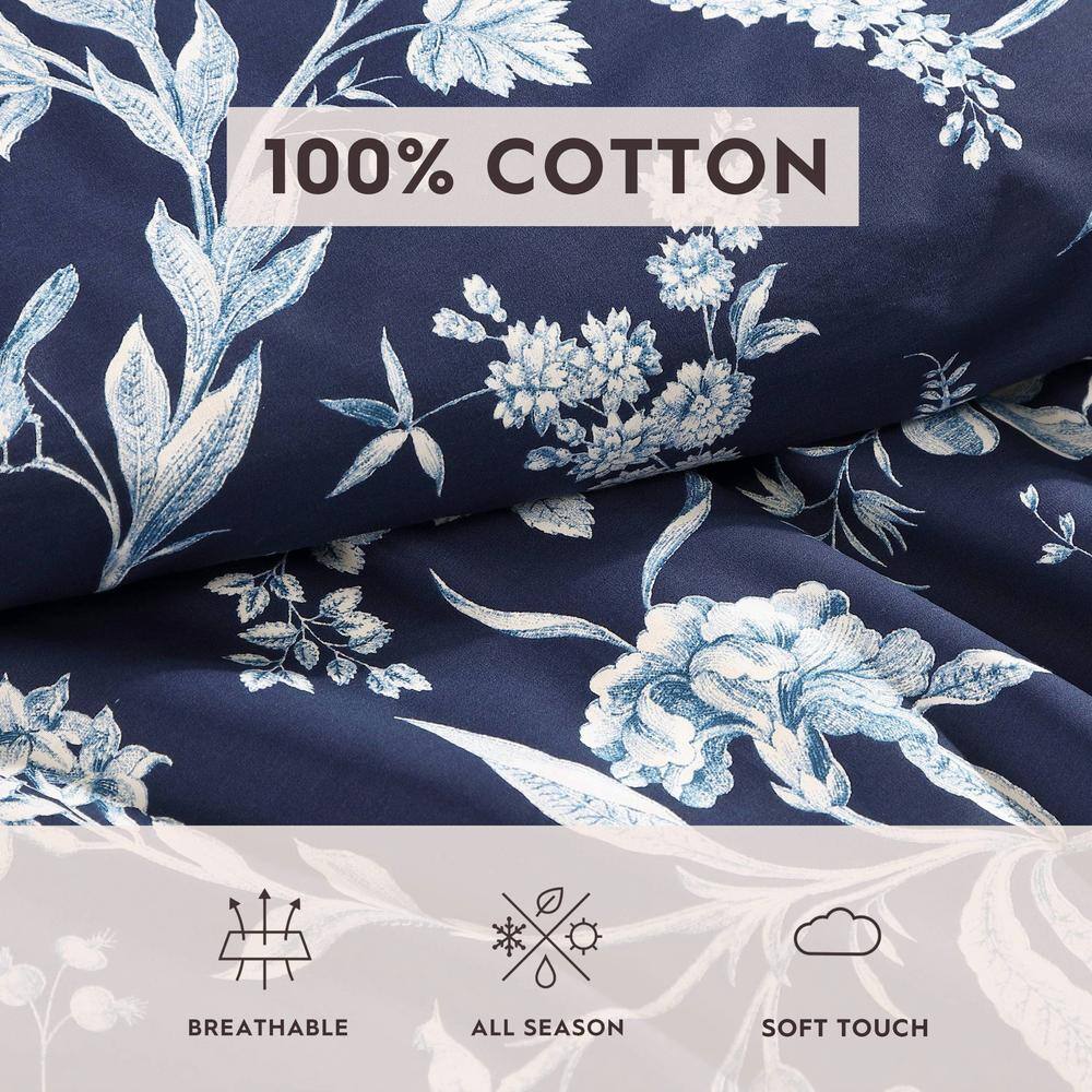 Indigo Blue Floral Cotton Full/Queen Bedspread Cover Set