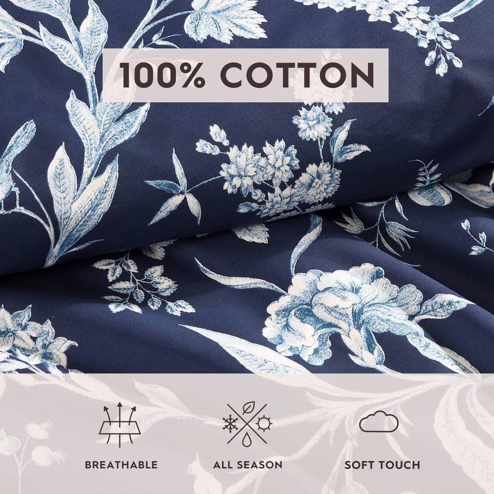 Indigo Blue Floral Cotton Full/Queen Bedspread Cover with Frills