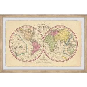 "Vintage World Map" by Marmont Hill Framed Travel Art Print 20 in. x 30 in.