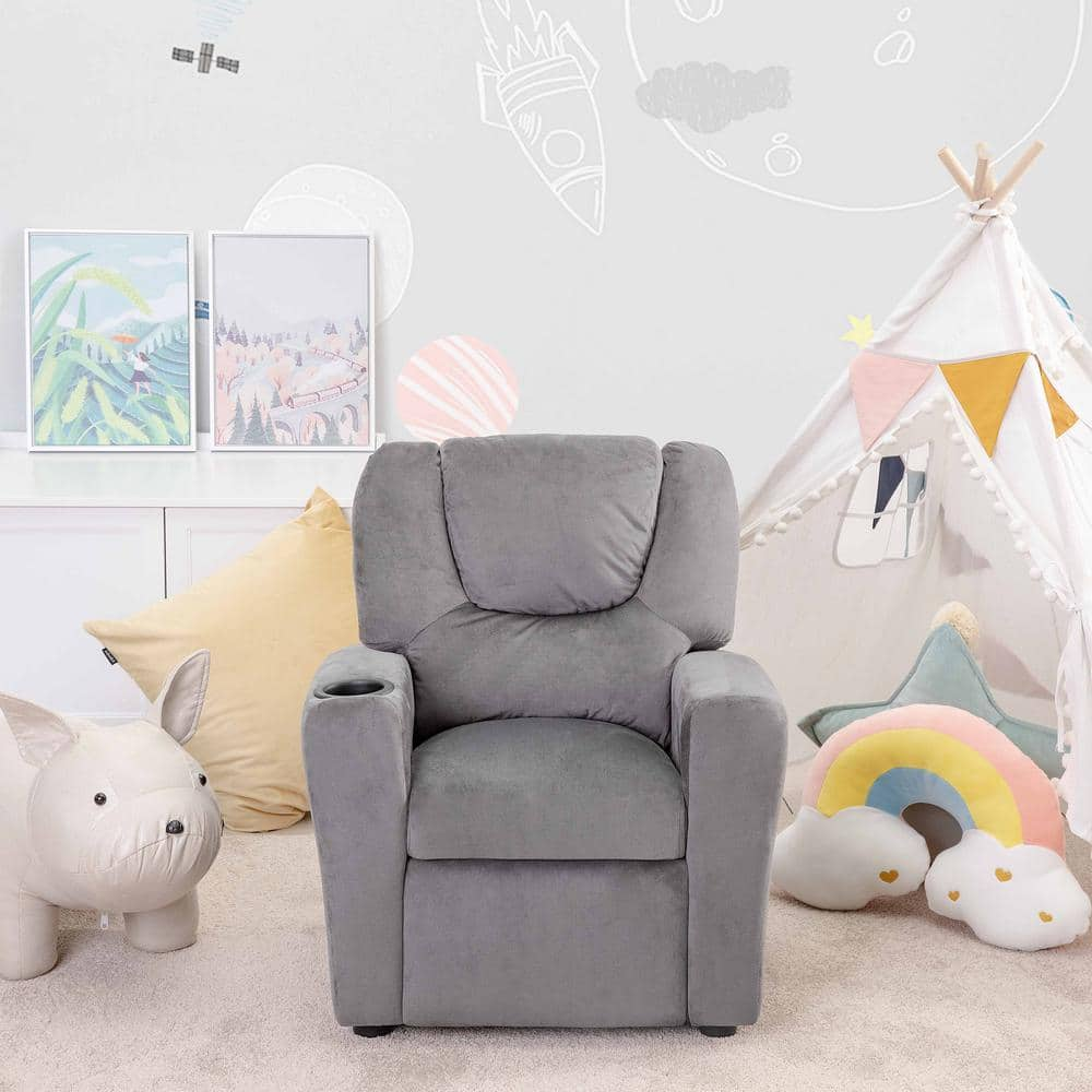 MAYKOOSH Push Back Kids Recliner, Gray, Microfiber 53917MK - The Home Depot