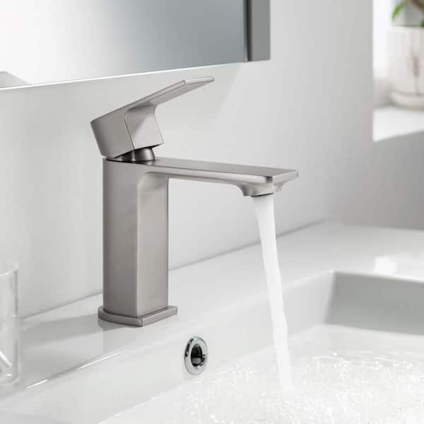 Single Handle Bathroom Sink Faucet Solid Brass Mid Arc Spout Durable Scratch-Resistant Faucet in Brushed Nickel