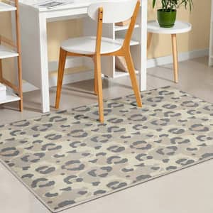 Beige Brown 3 ft. 3 in. x 5 ft. Animal Prints Leopard Contemporary Pattern Area Rug