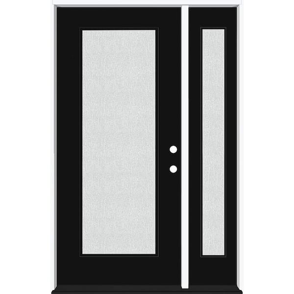 Legacy 51 in. x 80 in. Full Lite Rain Glass LHIS Primed Black Finish Fiberglass Prehung Front Door with 12 in. SL