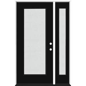 Legacy 53 in. x 80 in. Full Lite Rain Glass LHIS Primed Black Finish Fiberglass Prehung Front Door with 14 in. SL