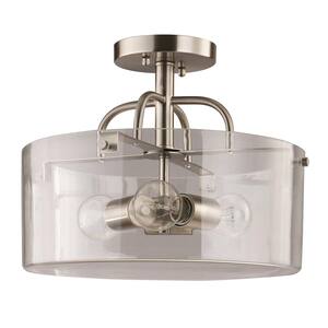 Shirwell 3-Light Brushed Nickel Semi-Flush Mount with Clear Glass Shade