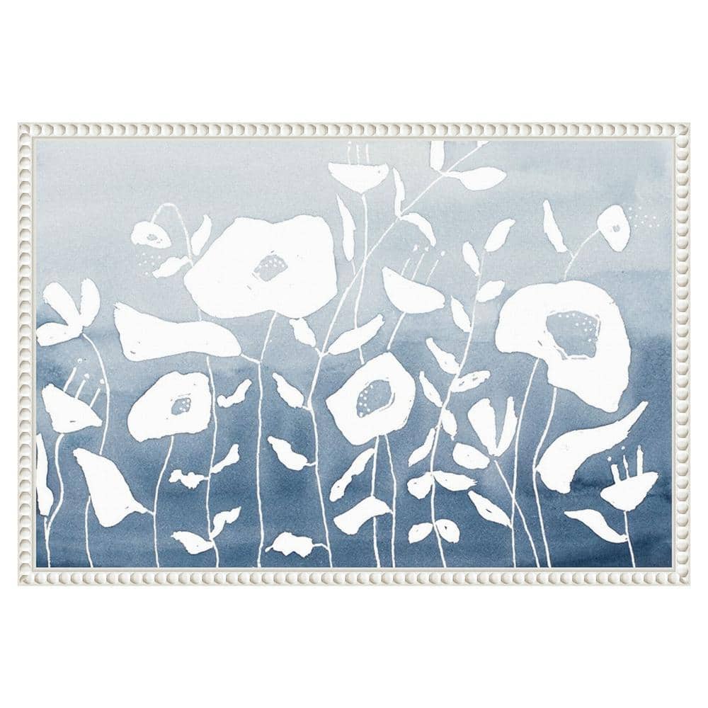 Blue and White Floral Garden Beaded Framed Canvas Wall Art