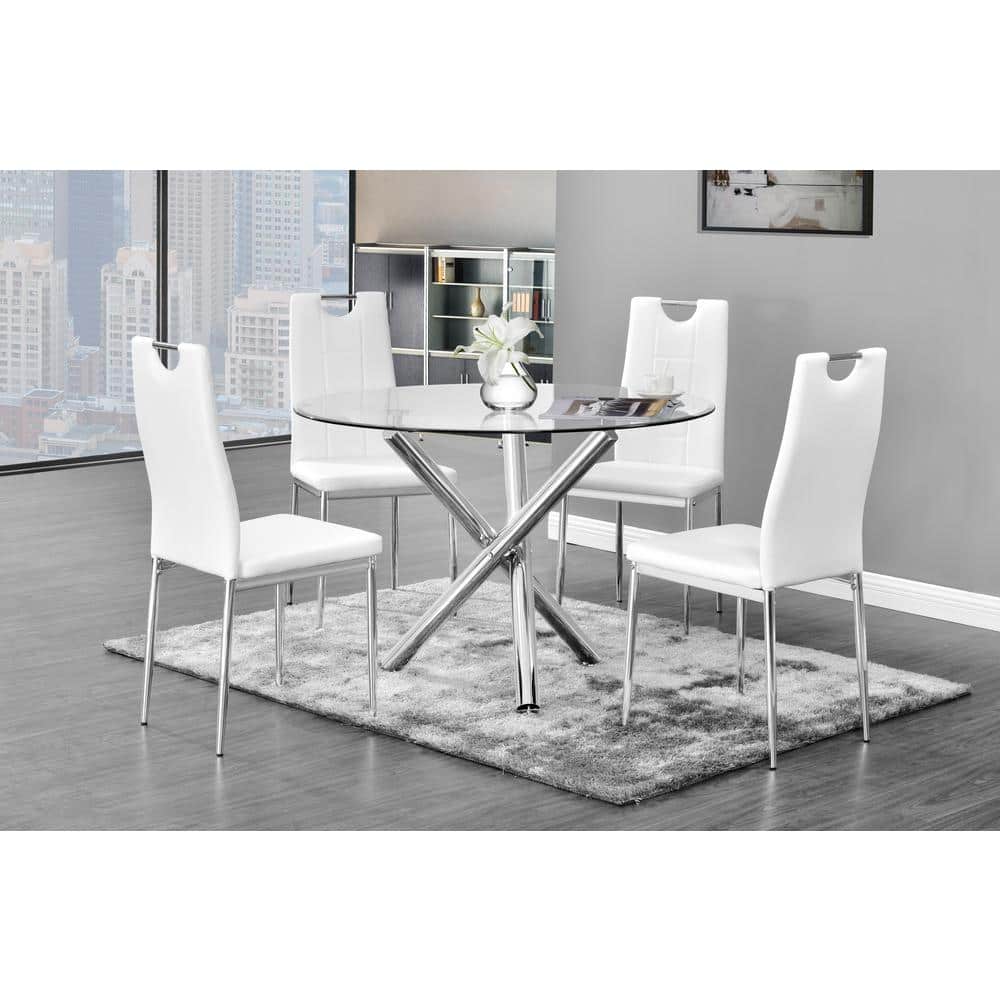 Contemporary 43" Round Glass Dining Table with Chrome Legs