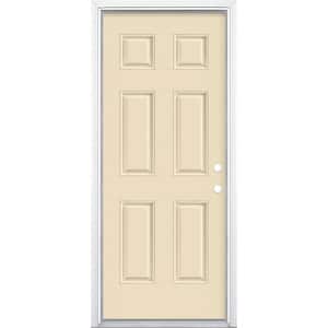 32 in. x 80 in. 6-Panel Golden Haystack Left Hand Inswing Painted Smooth Fiberglass Prehung Front Door with Brickmold