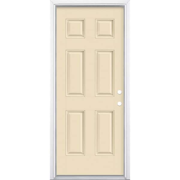 Masonite 32 in. x 80 in. 6-Panel Golden Haystack Left Hand Inswing Painted Smooth Fiberglass Prehung Front Door with Brickmold