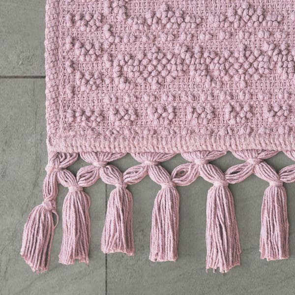 Nellore Lilac Pink 24 in. x 64 in. Fringe Solid Color Cotton Rectangle Bath Rug