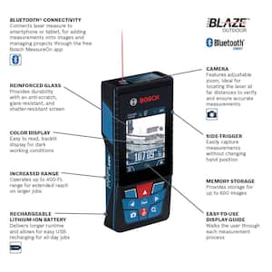BLAZE 400 ft. Outdoor Laser Distance Tape Measuring Tool with Bluetooth and Camera Viewfinder