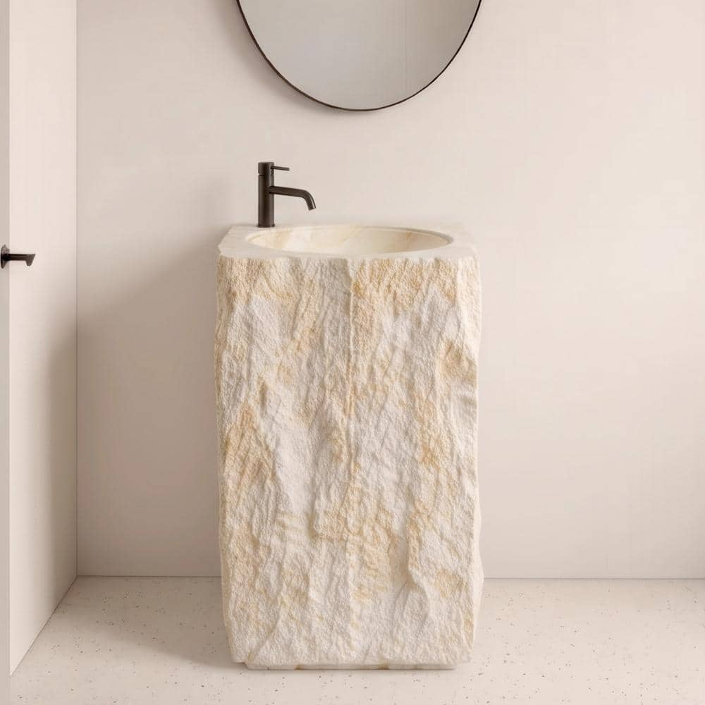 20 in. Rectangular Solid Surface Pedestal Bathroom Sink with Pre-Drilled Faucet Hole, Chiseled Stone-Texture price history on PriceWatchPro
